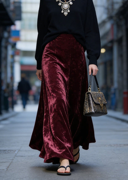 Mulberry High Waist Exra Large Hem Velvet Skirt Spring