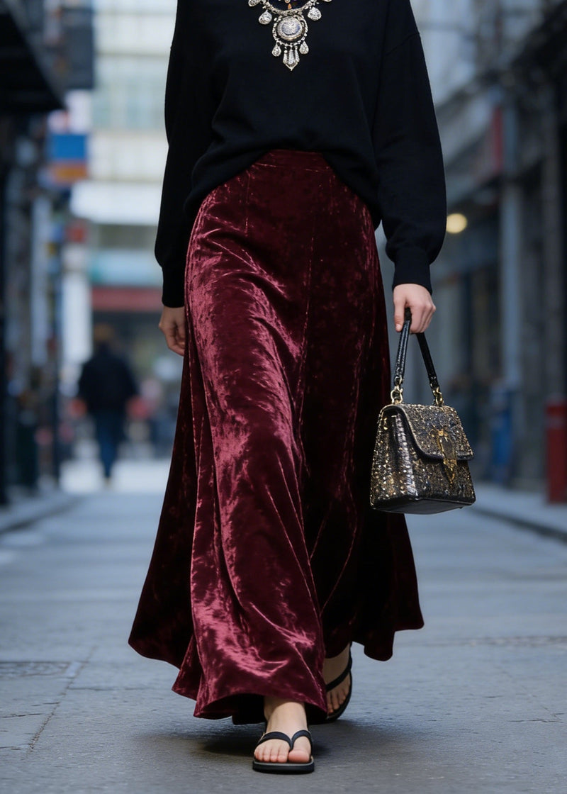 Mulberry High Waist Exra Large Hem Velvet Skirt Spring
