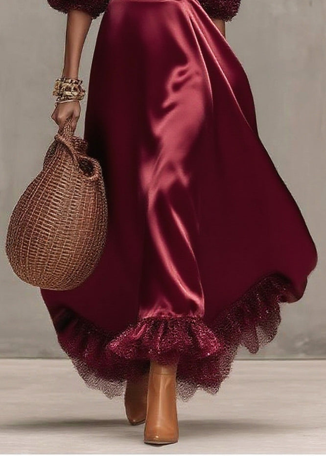 Mulberry Patchwork Exra Large Hem Tulle Dinner Dress Lantern Sleeve
