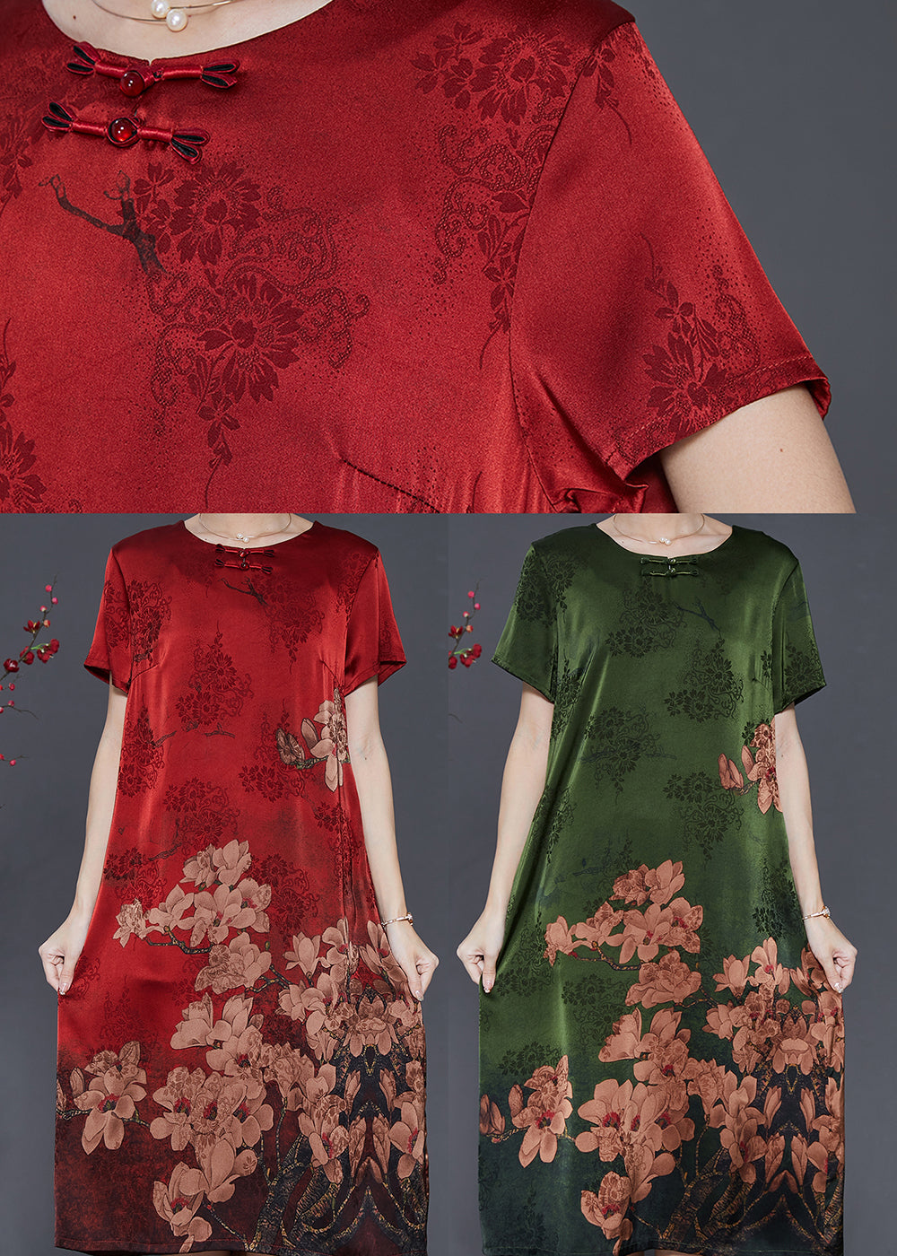 Mulberry Print Silk Oriental Dresses Summer