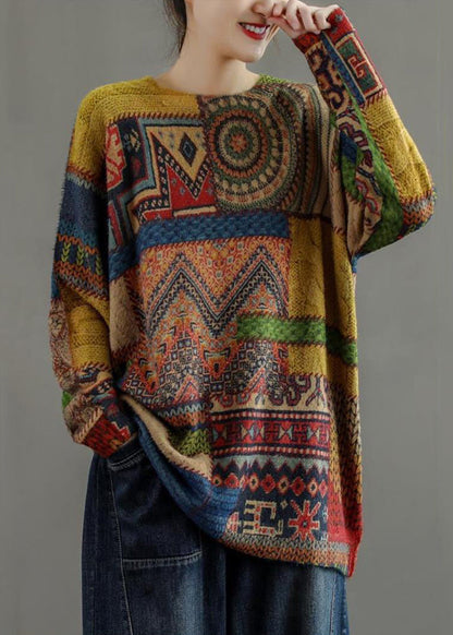 Multi Patchwork Cozy Mink Hair Knitted Sweaters Long Sleeve