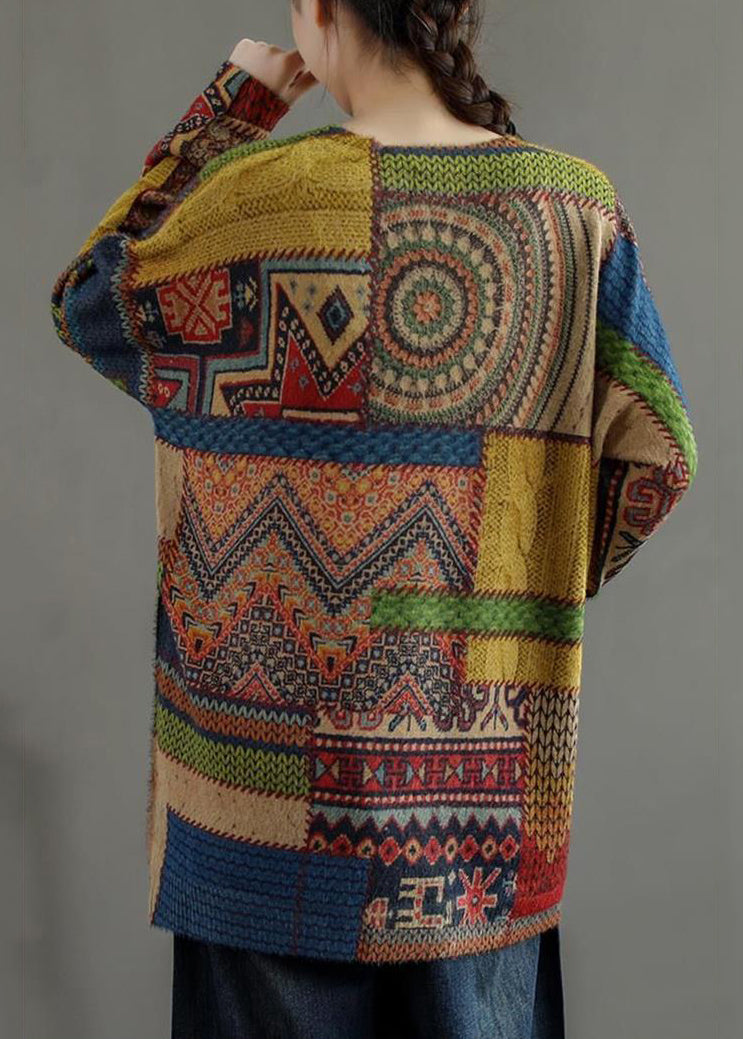 Multi Patchwork Cozy Mink Hair Knitted Sweaters Long Sleeve