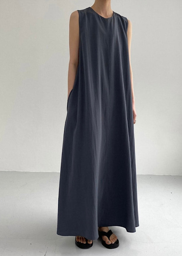 Navy O-neck Maxi Dress Summer