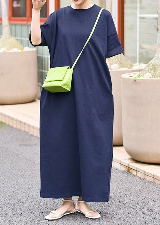 Navy Oversized Cotton Long Dresses Summer