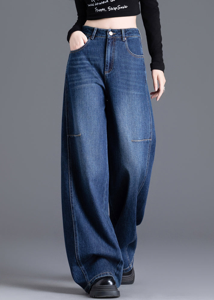 Navy Oversized Denim Wide Leg Pants Spring