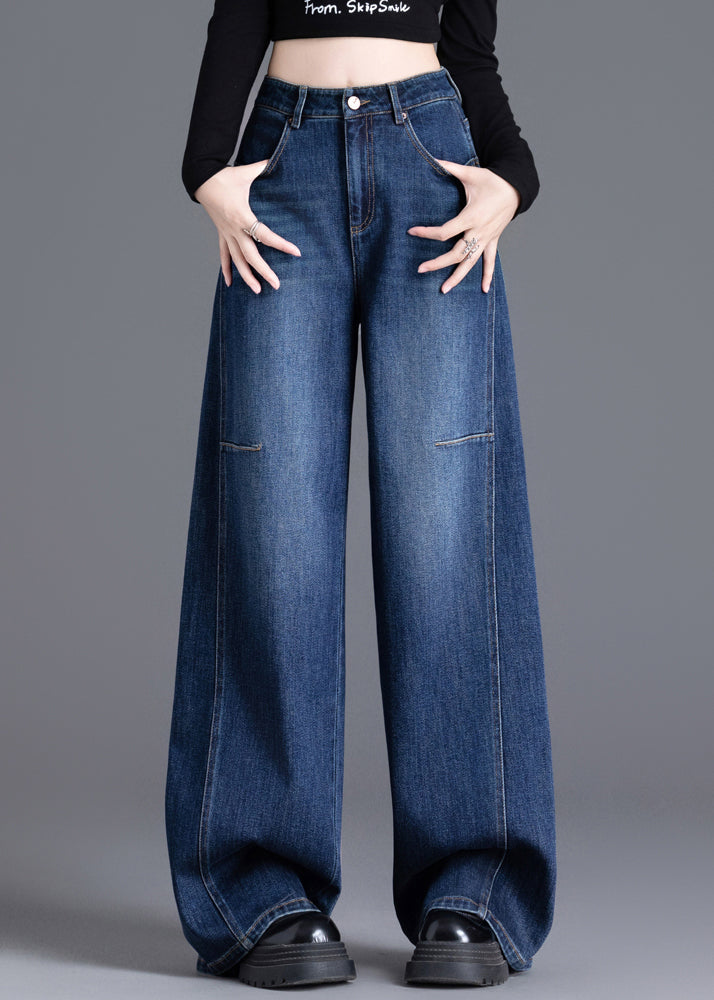 Navy Oversized Denim Wide Leg Pants Spring