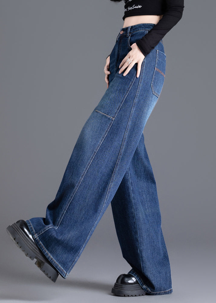 Navy Oversized Denim Wide Leg Pants Spring