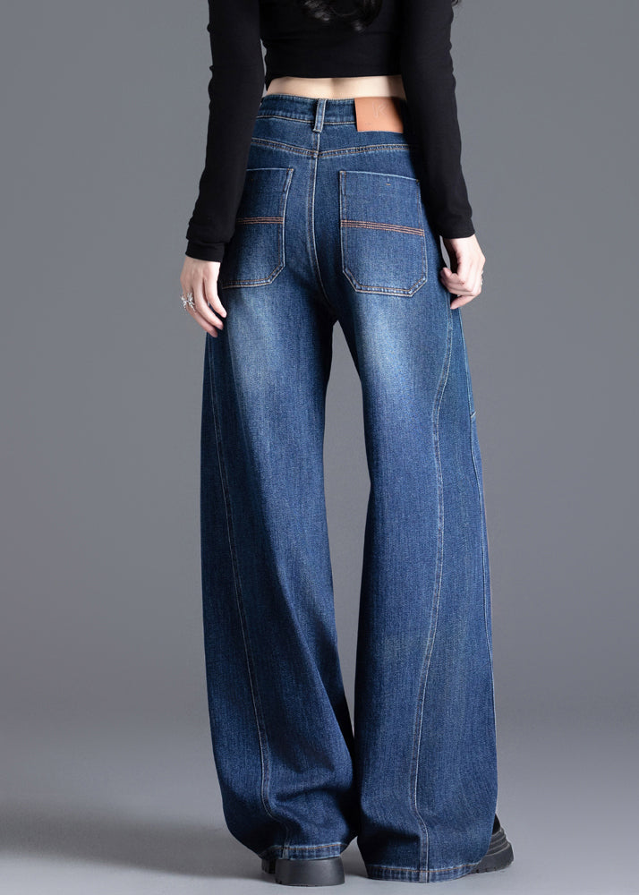 Navy Oversized Denim Wide Leg Pants Spring