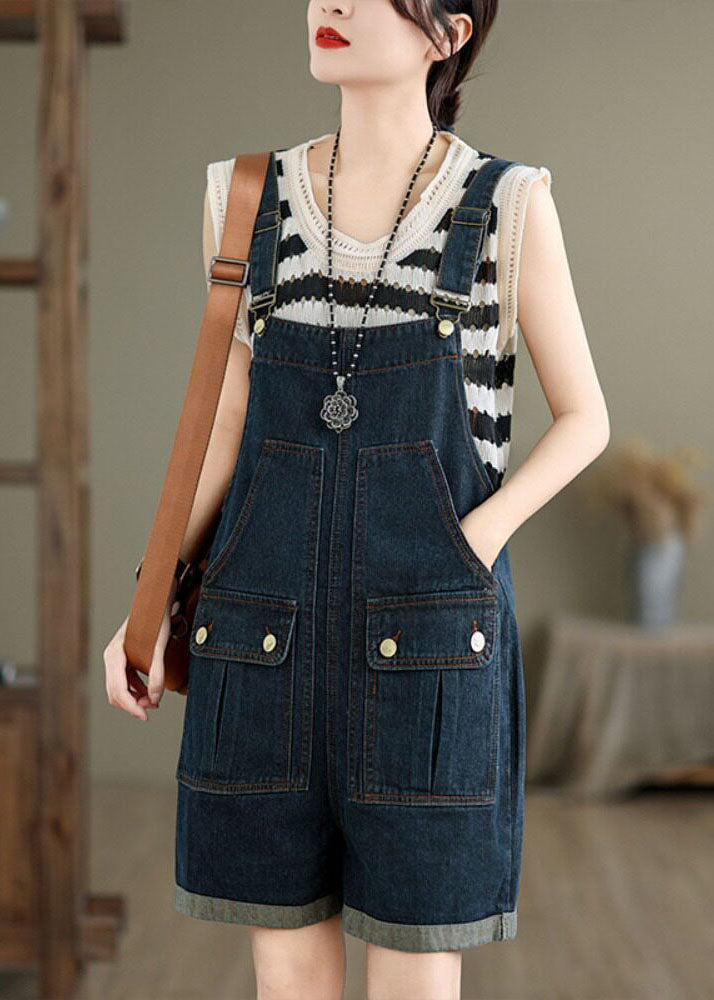 Navy Pockets Denim Overalls Jumpsuit Summer