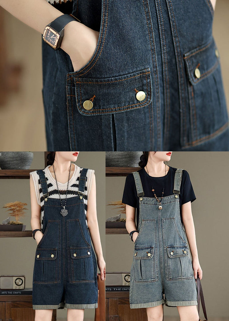 Navy Pockets Denim Overalls Jumpsuit Summer