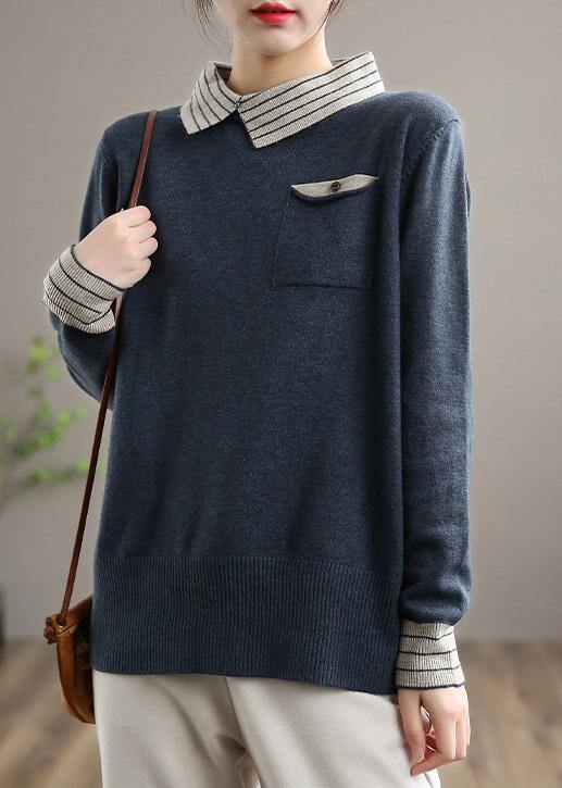 Nude Knit Tops Clothing Lapel Patchwork Knit Top Silhouette