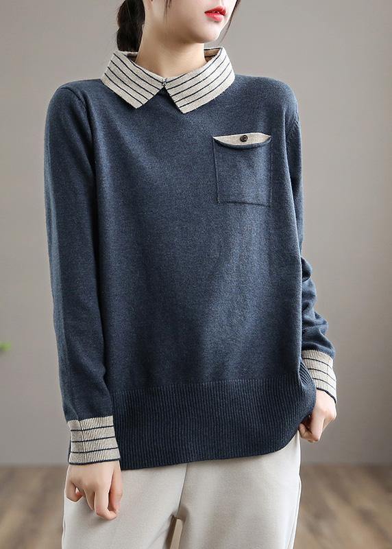 Nude Knit Tops Clothing Lapel Patchwork Knit Top Silhouette