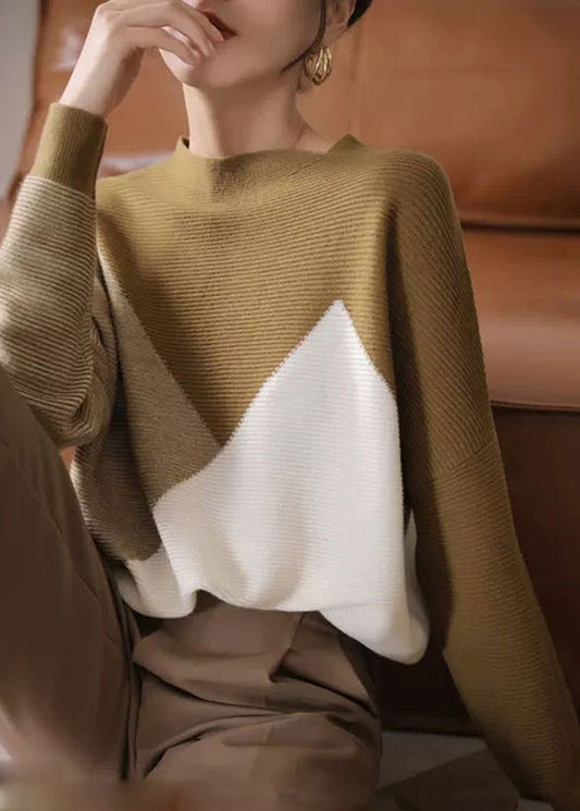 O-neck Patchwork Thick Woolen Knitted Sweaters Long Sleeve