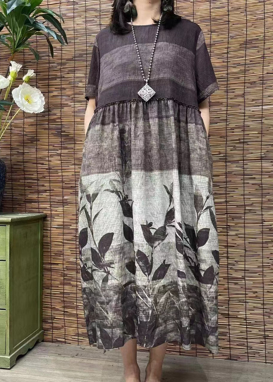 O Neck Print Patchwork Cotton Dress Summer