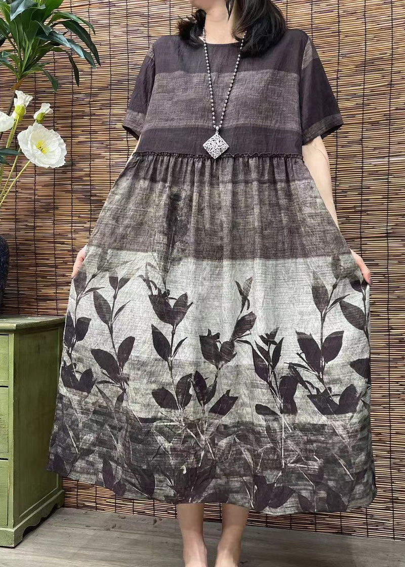 O Neck Print Patchwork Cotton Dress Summer