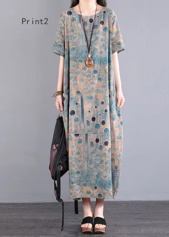 O Neck Print Patchwork Cotton Long Dresses Summer