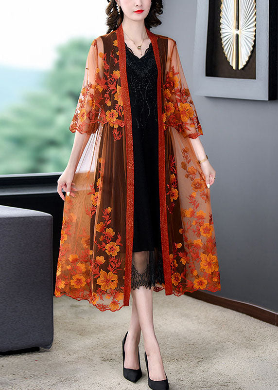 Orange Embroideried Patchwork Tulle Long Dresses Summer