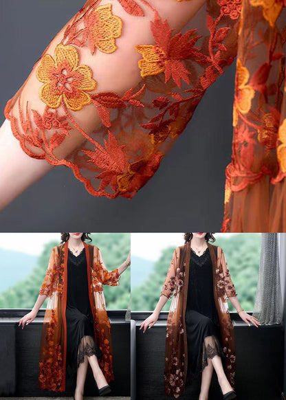 Orange Embroideried Patchwork Tulle Long Dresses Summer