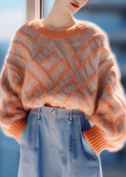 Orange O Neck Cozy Thick Knit Pullover Sweaters Spring