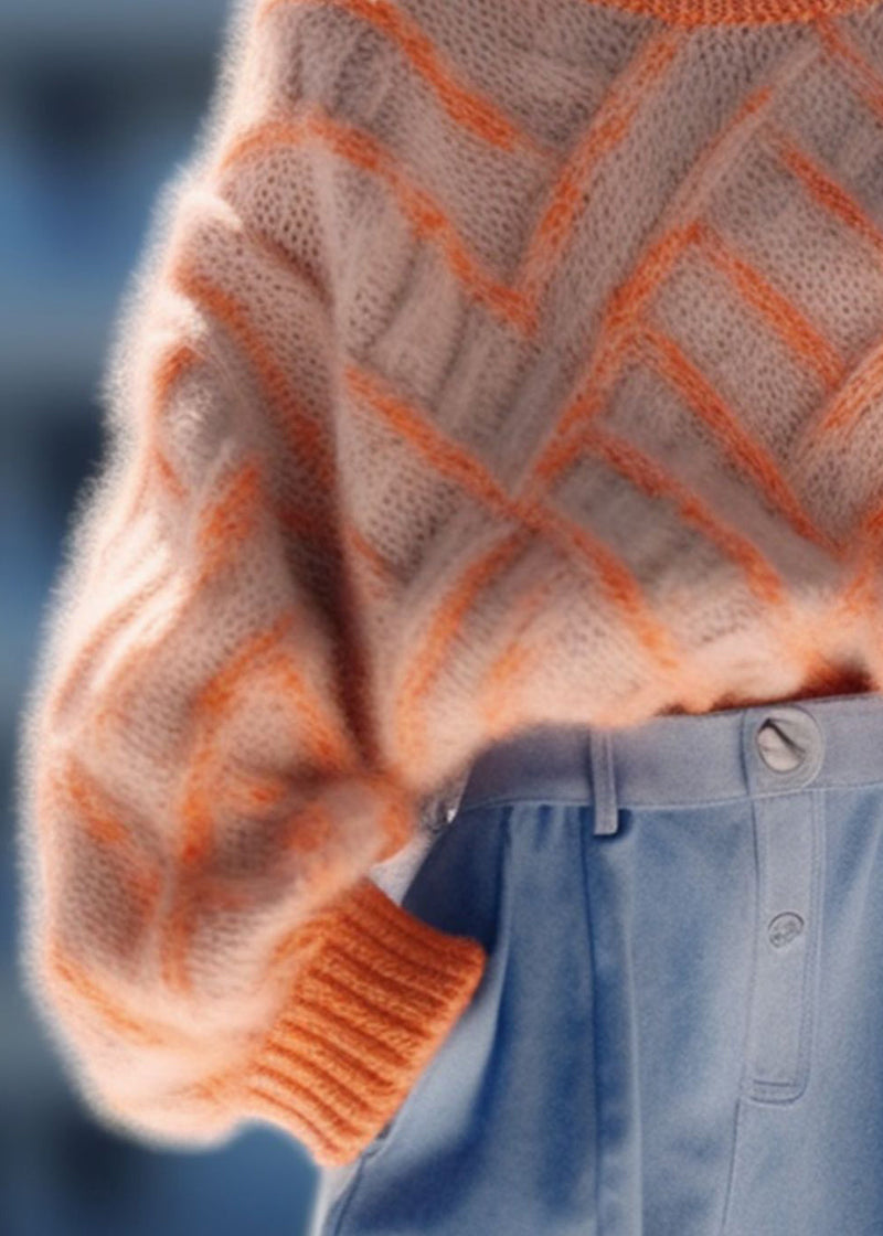 Orange O Neck Cozy Thick Knit Pullover Sweaters Spring