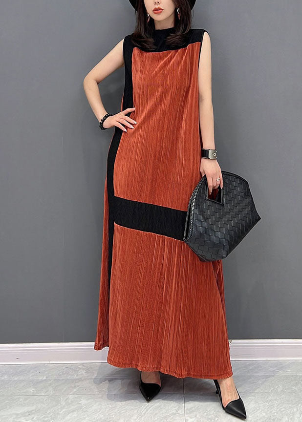 Orange Oversized Patchwork Cotton Robe Dresses Sleeveless
