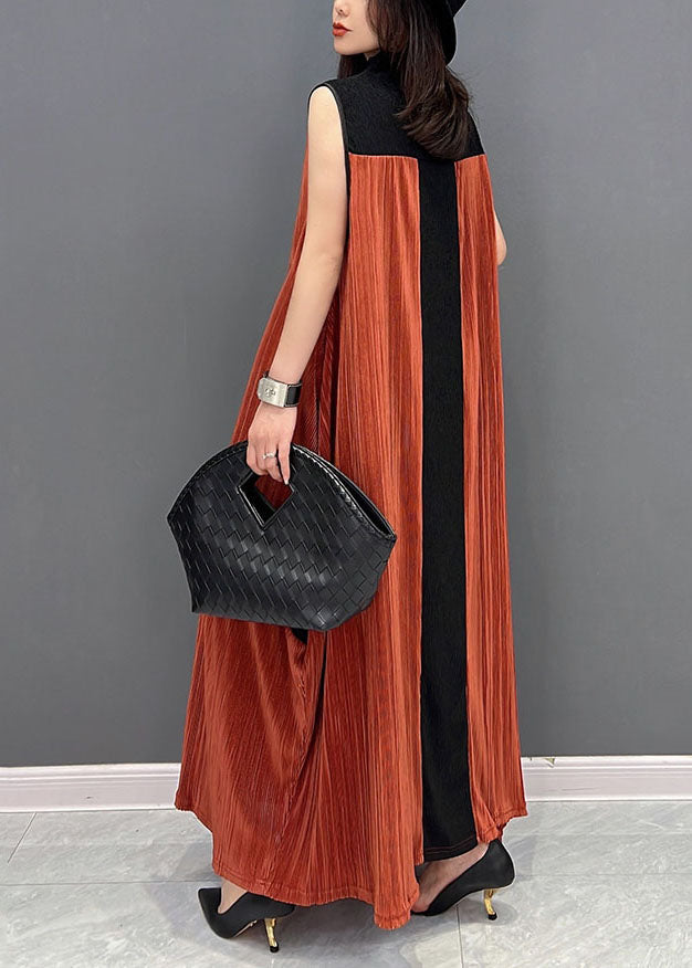 Orange Oversized Patchwork Cotton Robe Dresses Sleeveless