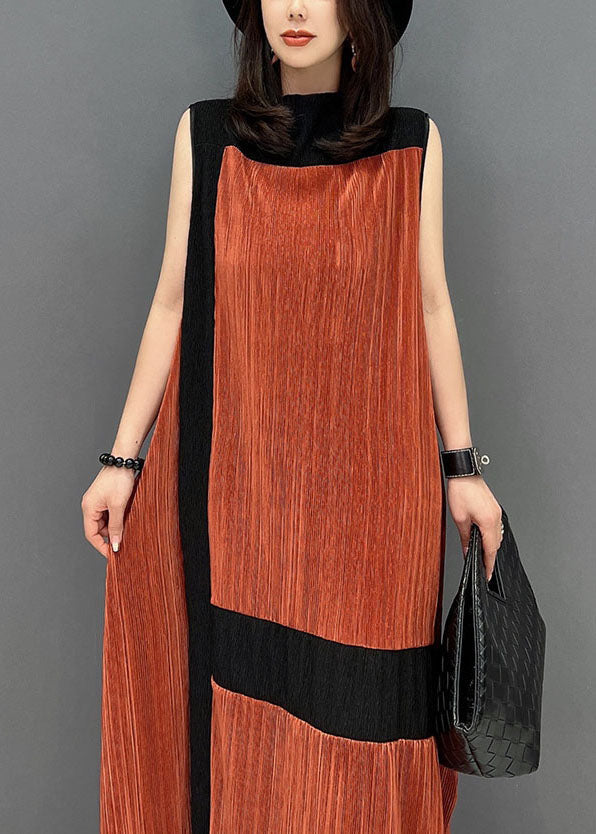 Orange Oversized Patchwork Cotton Robe Dresses Sleeveless