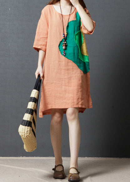 Orange Oversized Patchwork Cotton Vacation Dress Summer