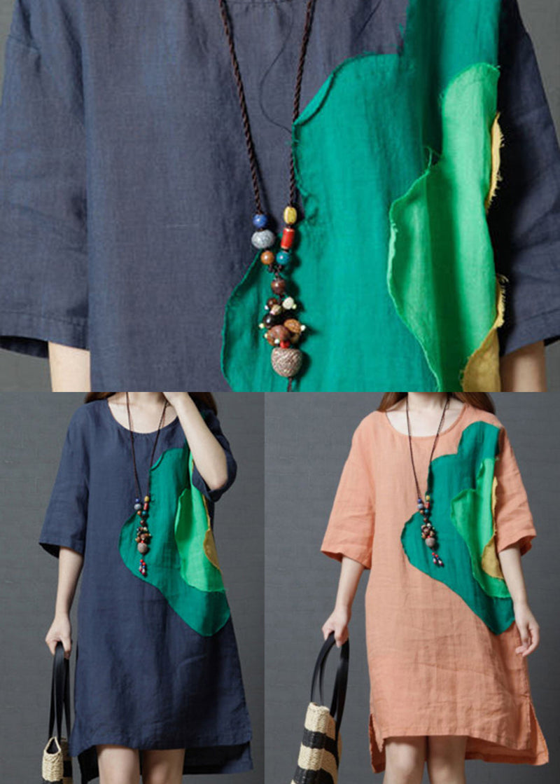Orange Oversized Patchwork Cotton Vacation Dress Summer