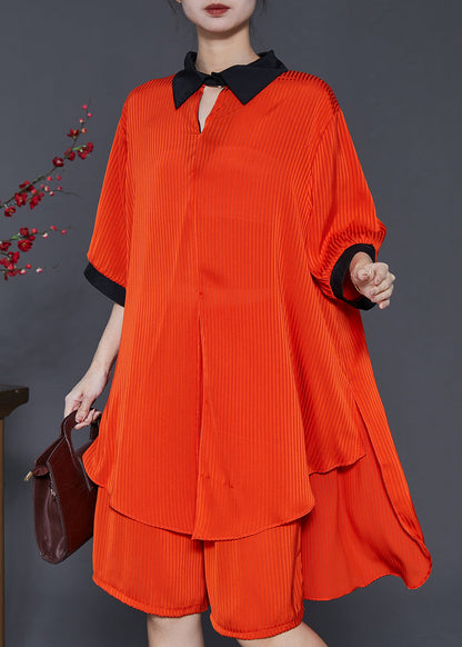 Orange Oversized Wrinkled Chiffon Two Pieces Set Summer