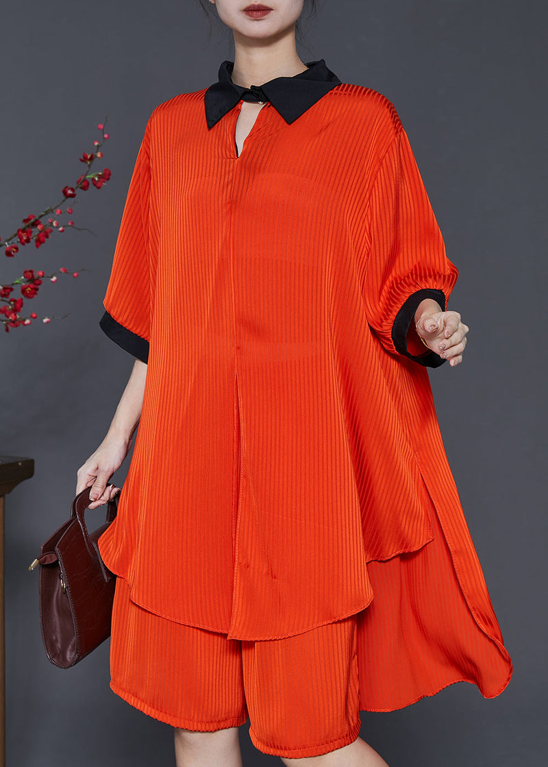 Orange Oversized Wrinkled Chiffon Two Pieces Set Summer