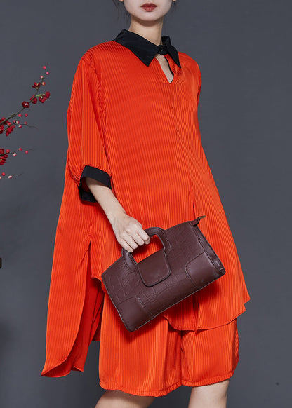 Orange Oversized Wrinkled Chiffon Two Pieces Set Summer