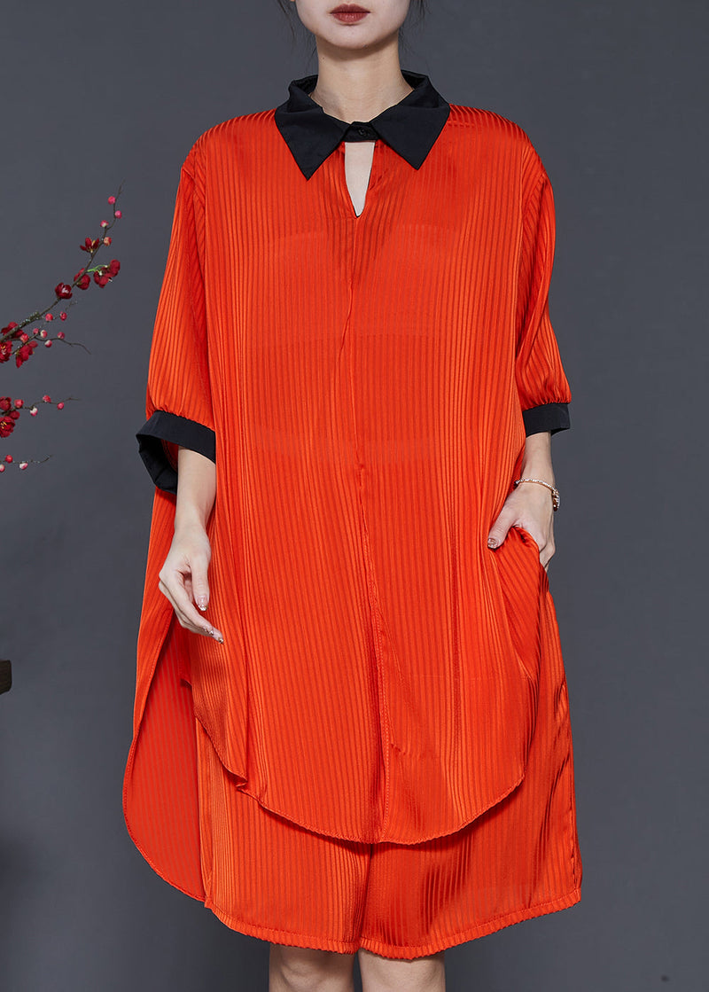 Orange Oversized Wrinkled Chiffon Two Pieces Set Summer