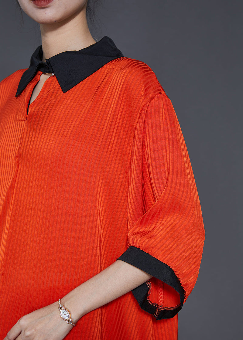 Orange Oversized Wrinkled Chiffon Two Pieces Set Summer