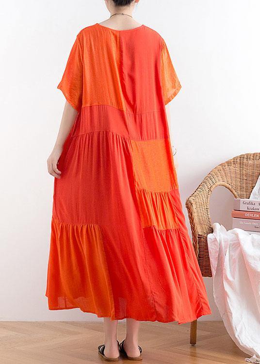 Orange Patchwork Cotton Loose Holiday Dress