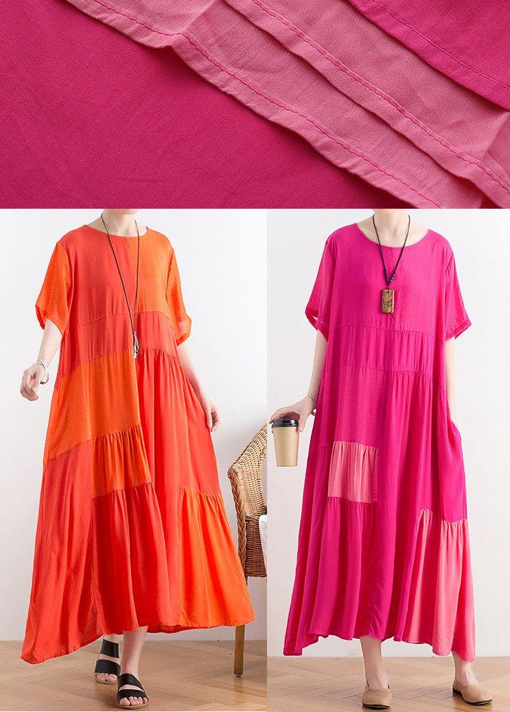 Orange Patchwork Cotton Loose Holiday Dress