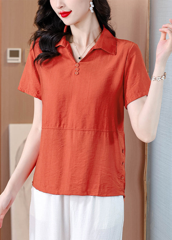 Orange Peter Pan Collar Cotton Blouses Summer