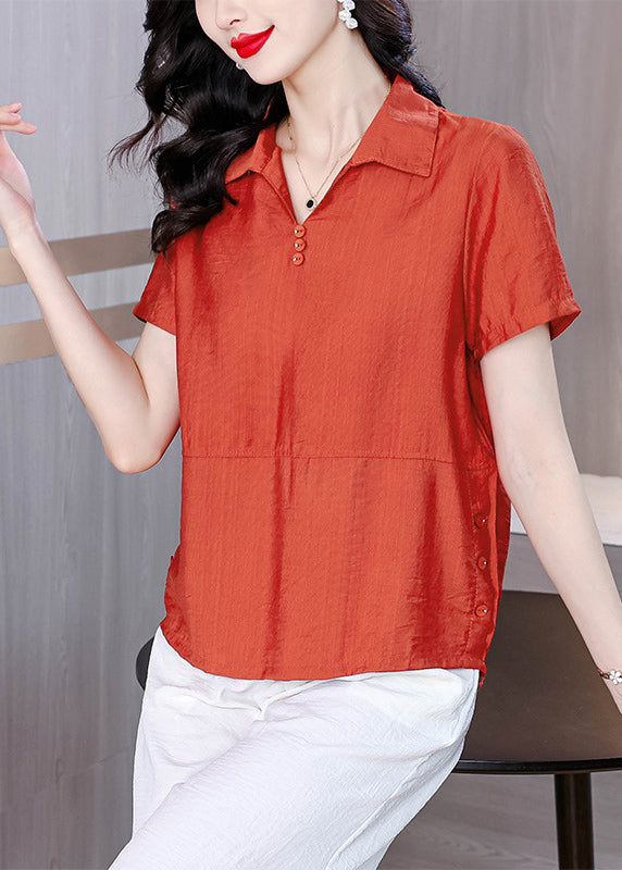 Orange Peter Pan Collar Cotton Blouses Summer