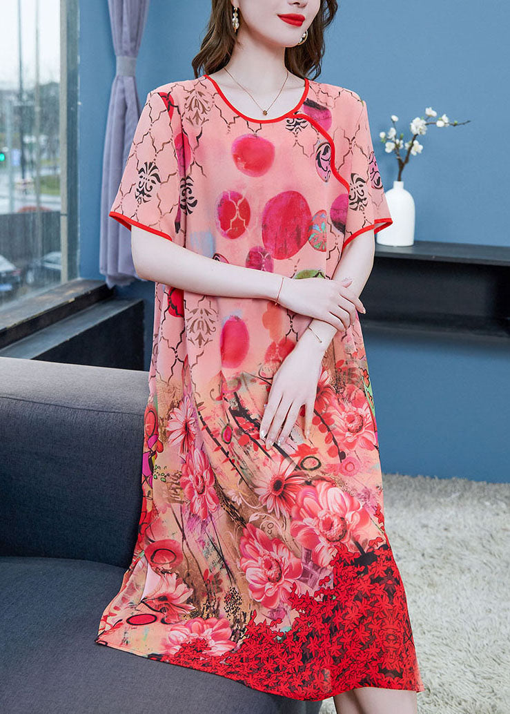 Orange Print Side Open Patchwork Chiffon Dresses Summer