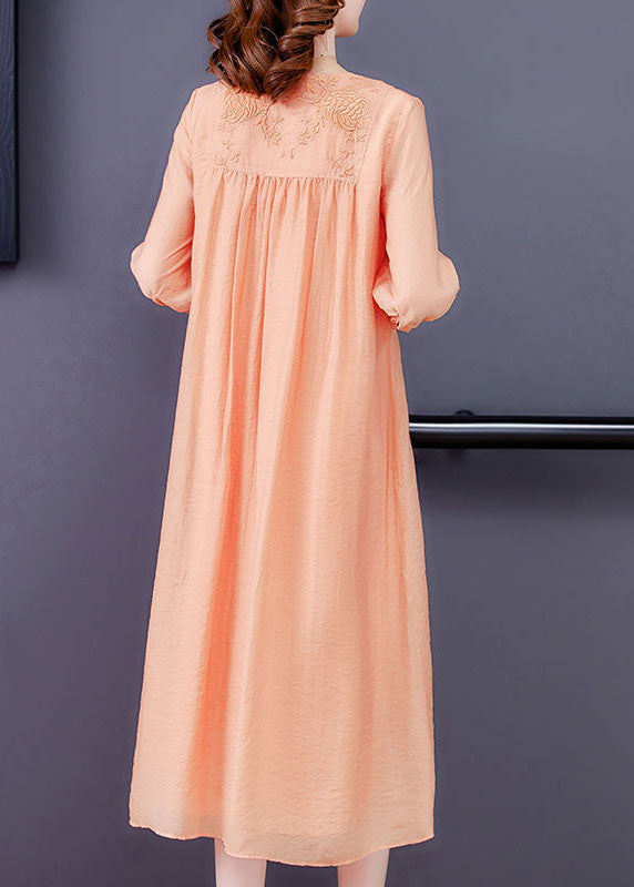 Orange Tasseled Embroidered Patchwork Silk Dress Half Sleeve