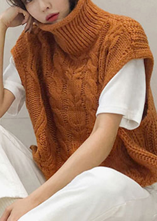 Orange Turtleneck Knit Cardigans Short Sleeve