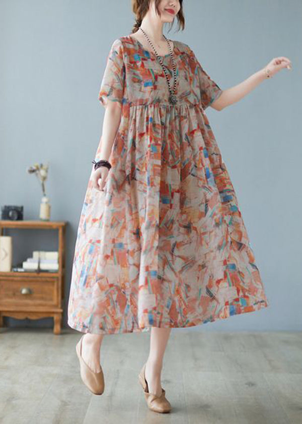 Oversized Print Exra Large Hem Cotton Long Dresses Short Sleeve