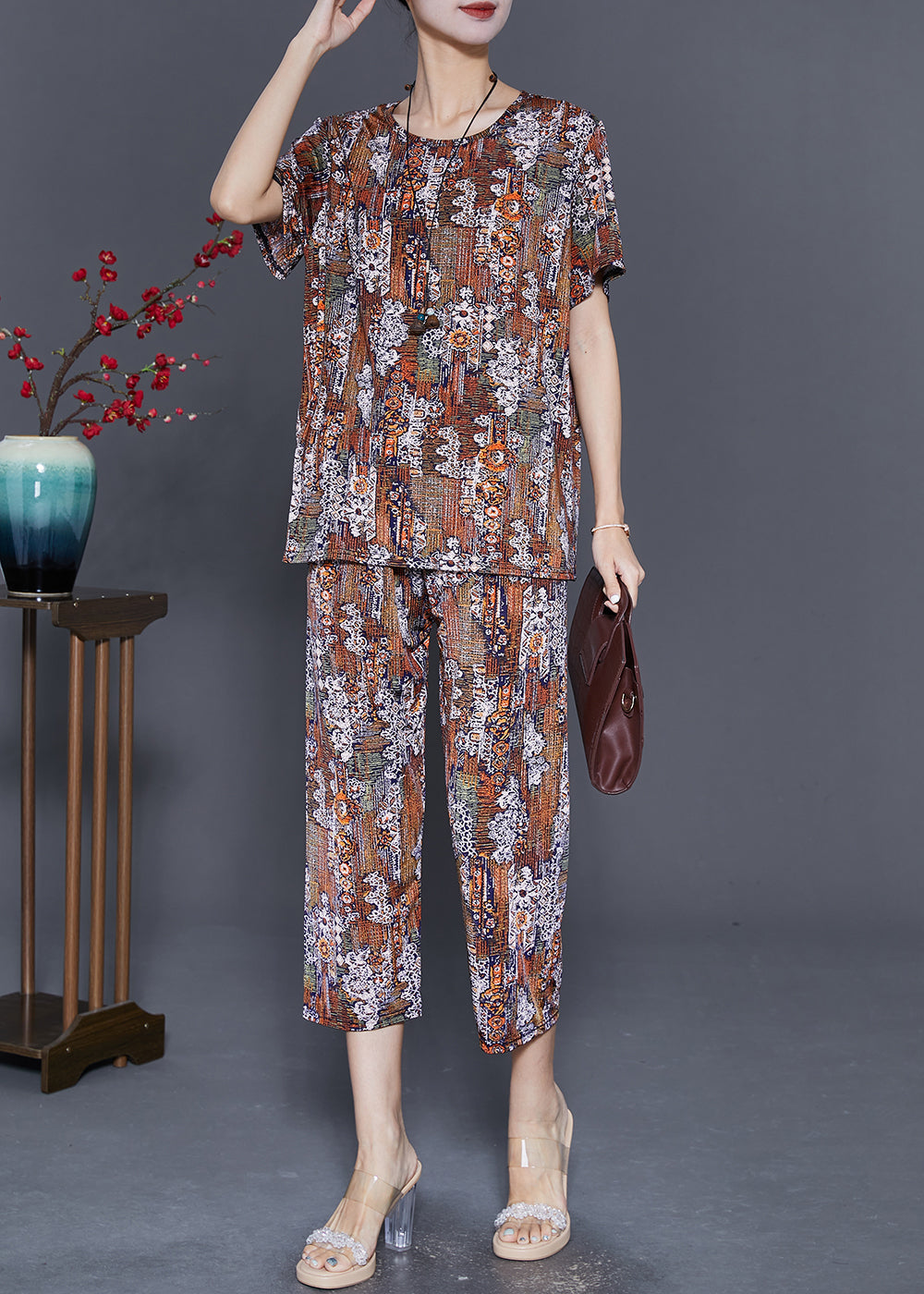 Oversized Print Silk Two Piece Set Summer