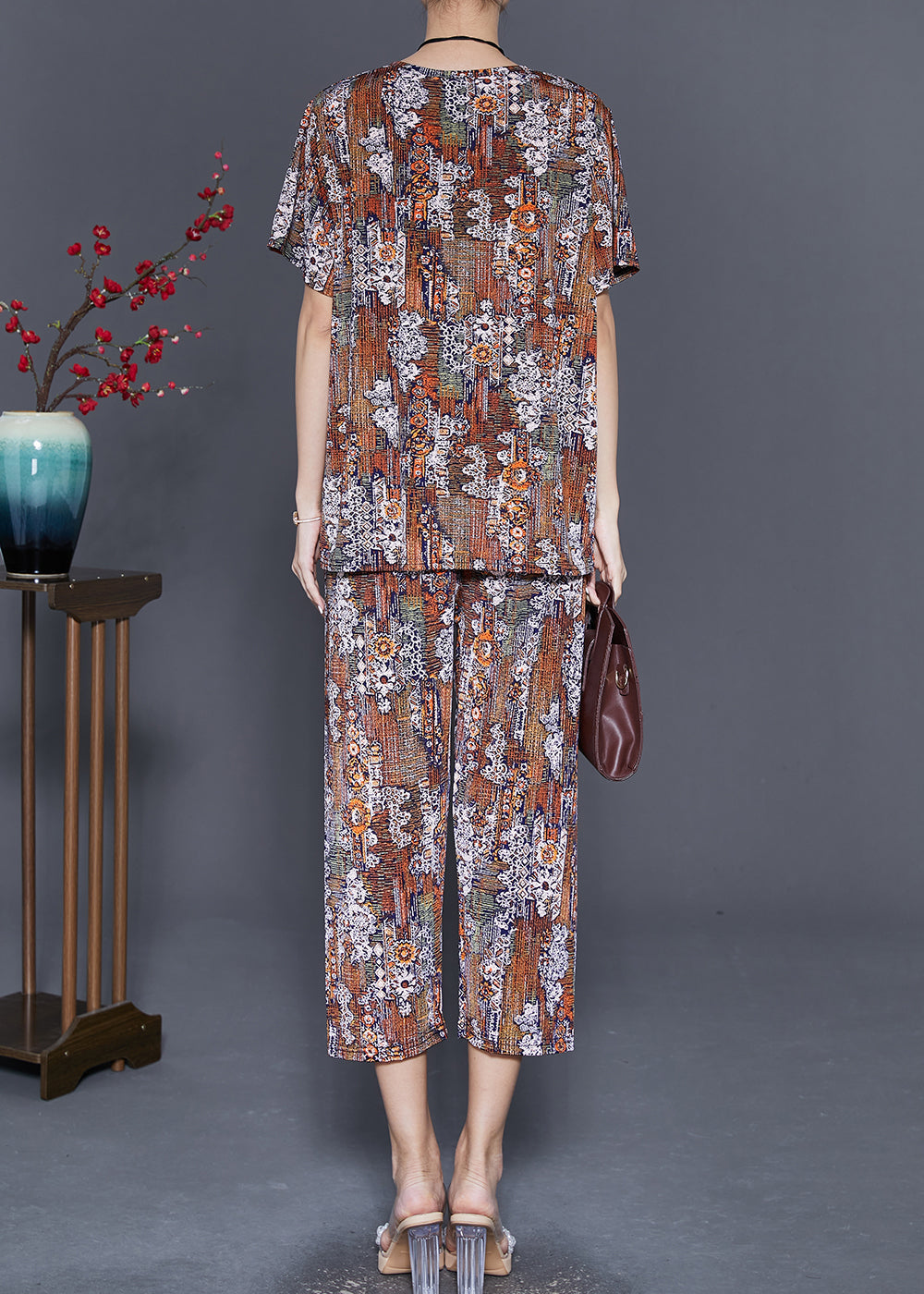 Oversized Print Silk Two Piece Set Summer