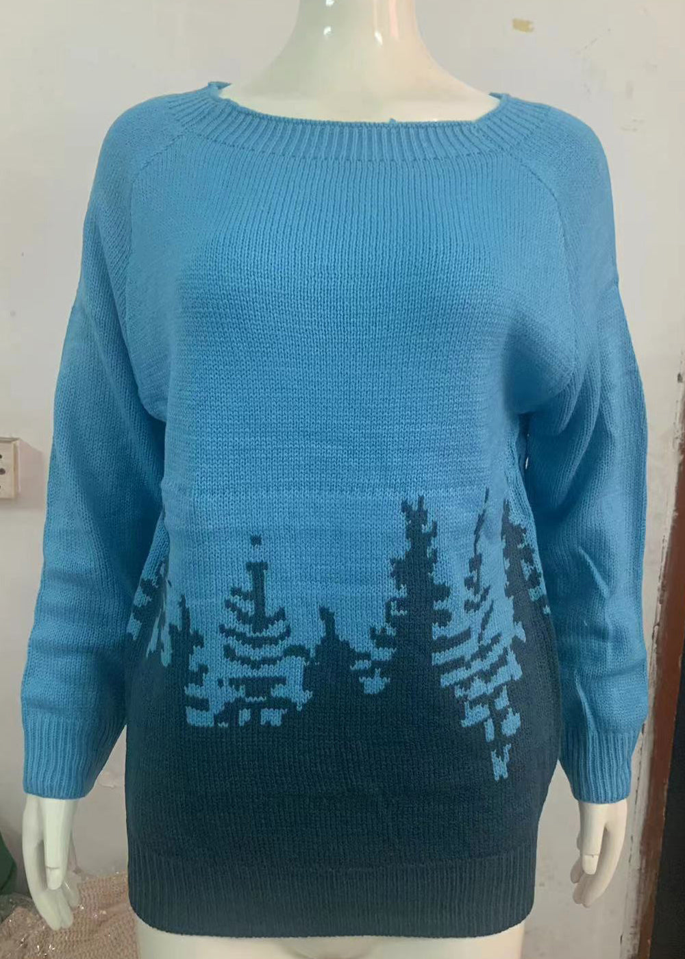 Peacock Blue O Neck Cozy Knit Sweaters Fall