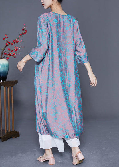 Pink Blue Jacquard Tassel Chinese Button Silk Vacation Dresses Bracelet Sleeve