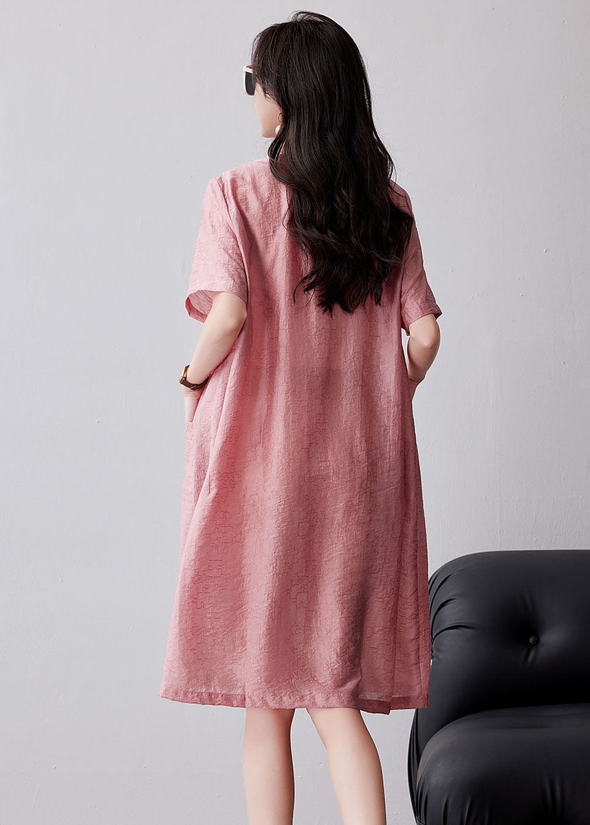 Pink Embroidered Oversized Linen Dresses Summer