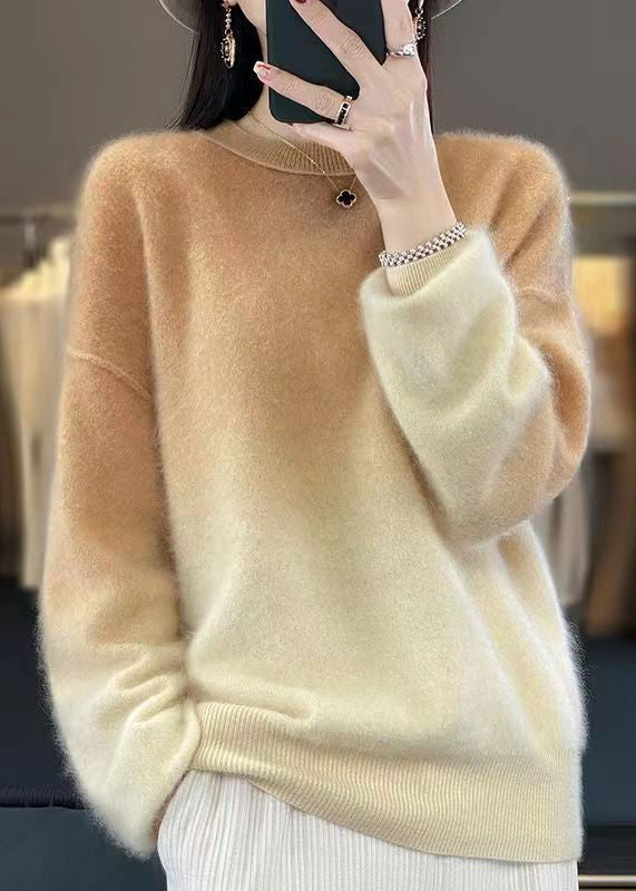 Pink Gradient Color O-neck Cozy Sweaters Long Sleeve