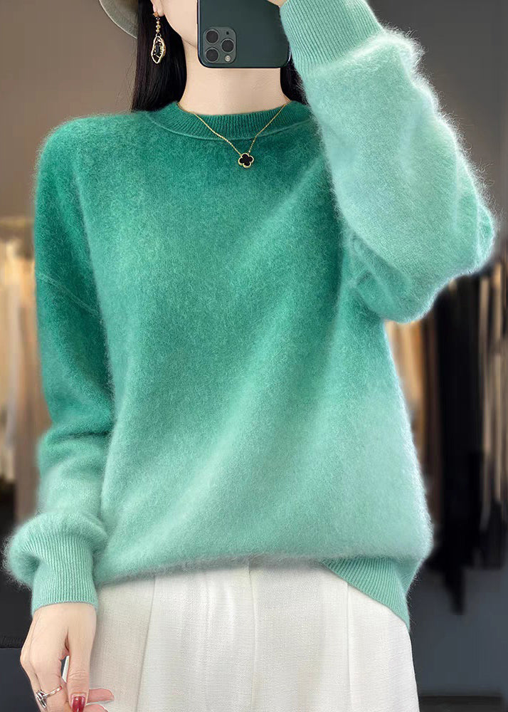 Pink Gradient Color O-neck Cozy Sweaters Long Sleeve