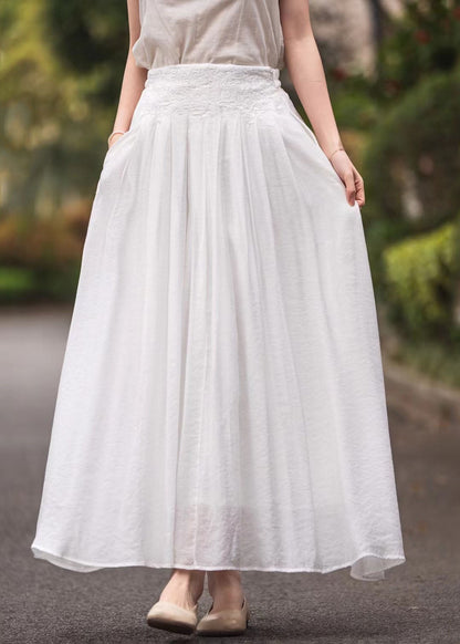 Pink High Waist Embroidered Wrinkled Linen Skirts Summer